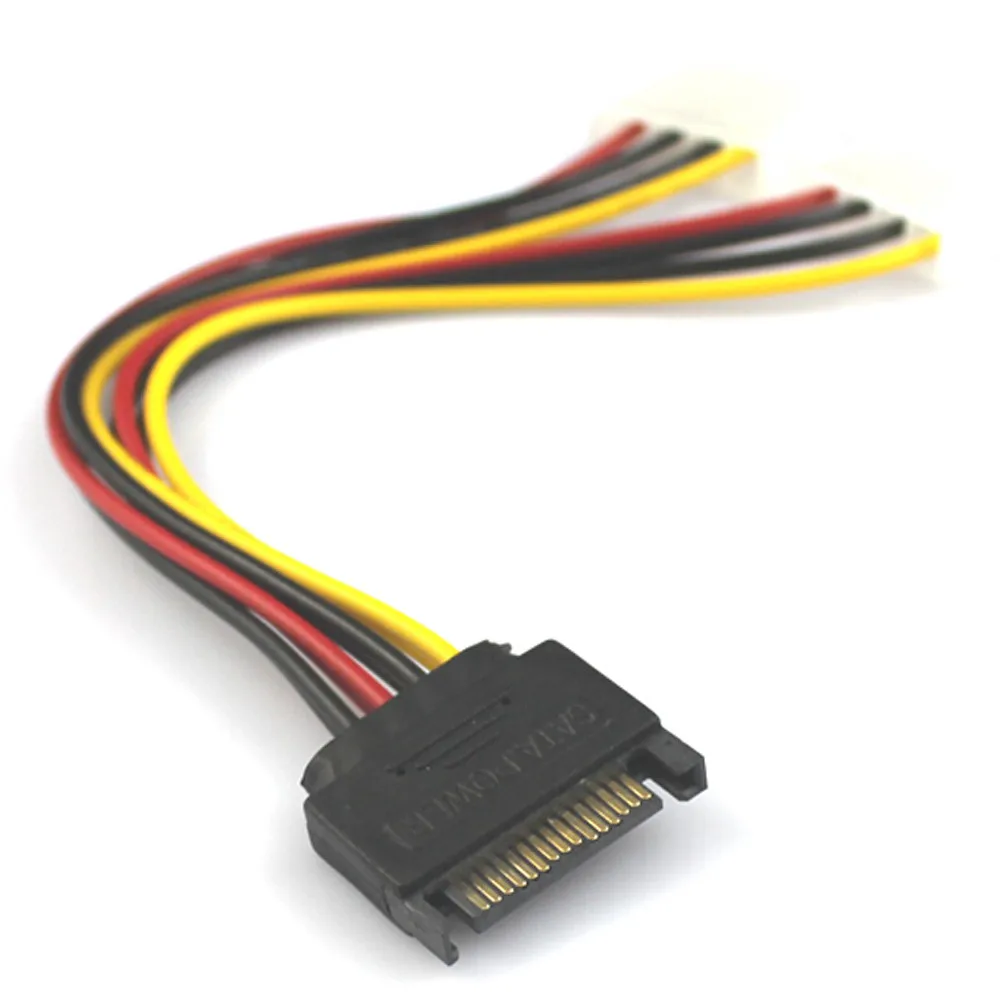 15 Pin SATA Male to 2 Female 4 Molex IDE HDD Power usb sata кабель riser card rj45 разъем dvi d vga dual psu|sata male|vga dual4 pin - Фото №1