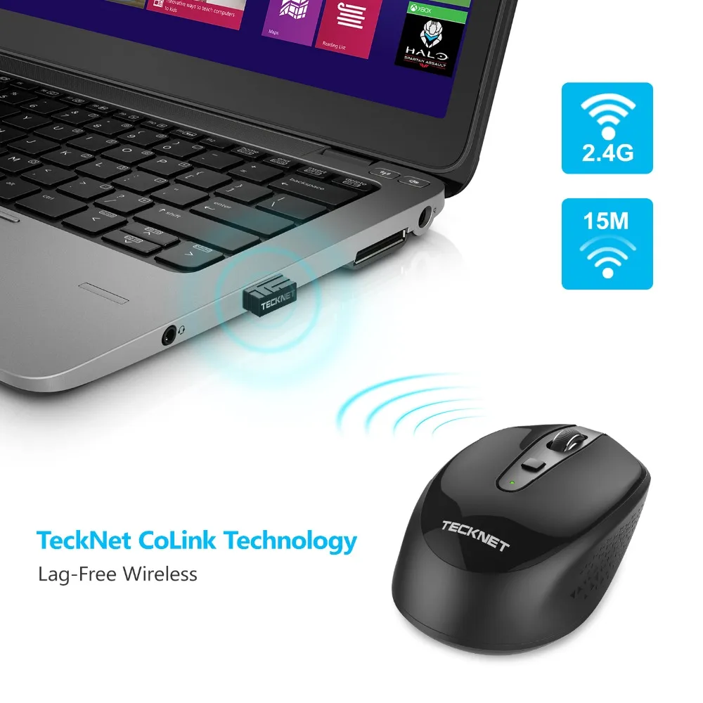 TeckNet беспроводная мышь 2000 dpi регулируемая 2,4 GHz эргономичная мышь USB 2,0 приемник оптическая компьютерная мышь для ноутбука PC мышь