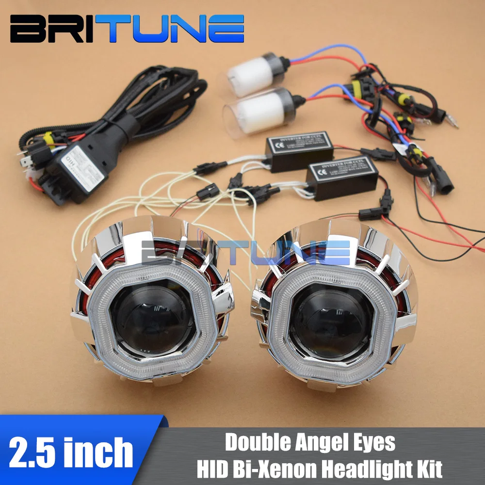 Набор линз для фар DIY Квадратные двойные линзы CCFL Angel Eyes биксеноновые H1 HID лампы H4 H7