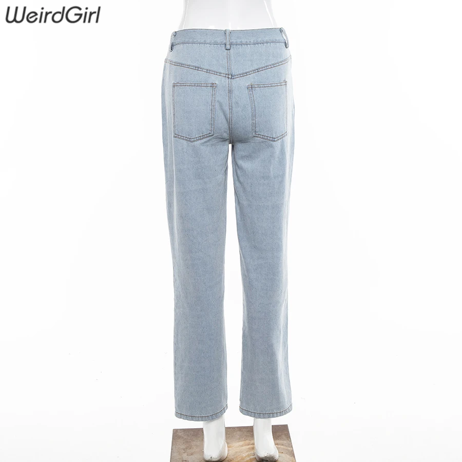 Weirdgirl, женские модные повседневные джинсы, длинные джинсовые штаны, одноцветные, с высокой талией, женские брюки, уличная одежда, штаны на пуговицах, Осенние