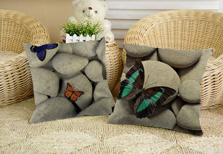 Бесплатная доставка Горячая продажа 3D бабочка и камень льняная наволочка для