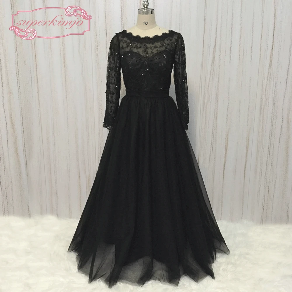 SuperKimJo Robe De вечернее женское черное кружевное платье для выпускного вечера с