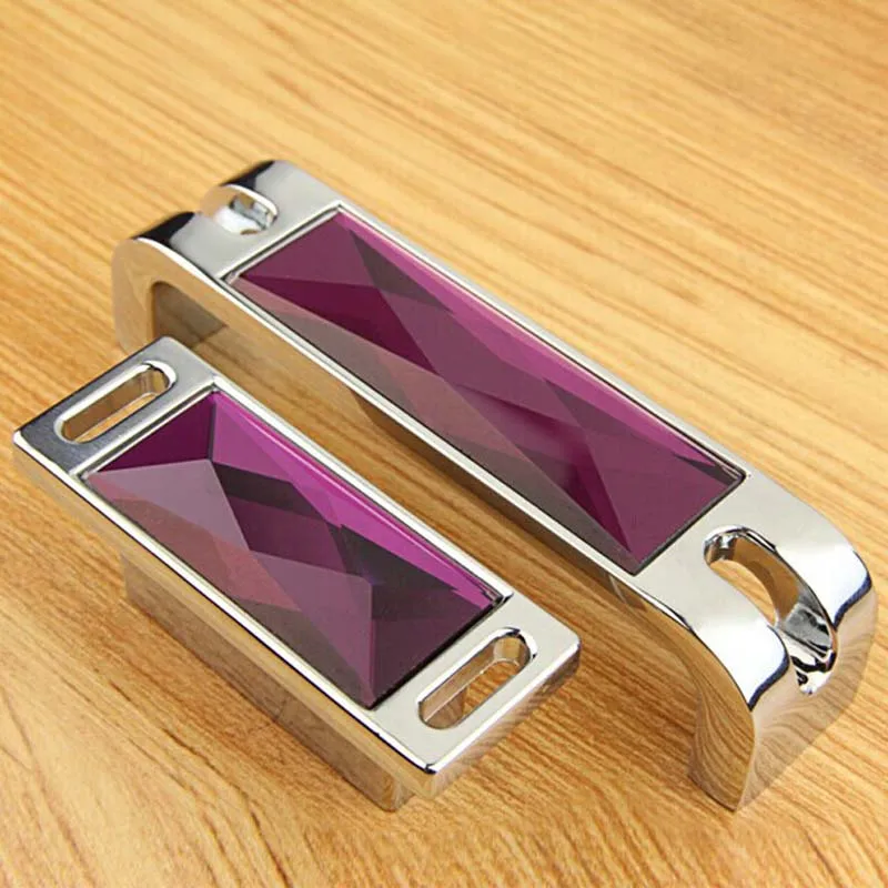 

32 96 128 160mm fashion deluxe K9 purple crystal wine cabinet wardrobe watch tv table drawer handles pulls knob modern silver 5"