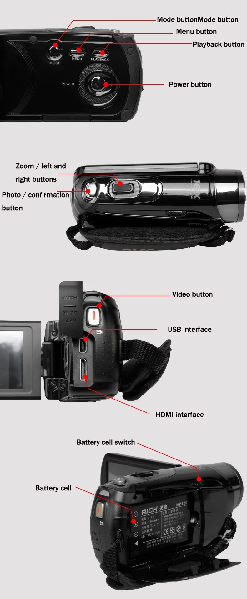 Портативная Инфракрасная видеокамера 1080P HD 16x Zoom 3,0 ''TFT lcd Цифровая видеокамера DV DVR с поддержкой ночной съемки