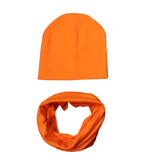 orange set Новые однотонные хлопковые детские комплекты с круглым вырезом, воротники Шапки Одежда для мальчиков и девочек шейный платок, шапочки, Детские шарфы с отделкой, кепки, аксессуары - Цвет: orange set