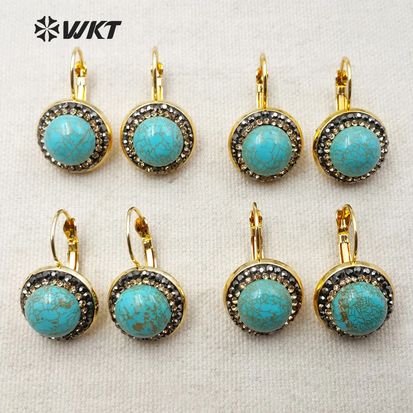 

WT-E313 Wholesale High Quality Green stone Earrings Unique Design Retro Micro Inlay Natural Stone Earrings