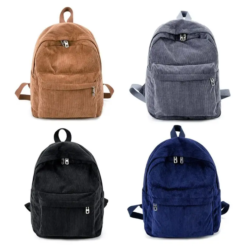 

Women Vintage Rucksack Corduroy Backpack School Bag Casual Computer Bookbag