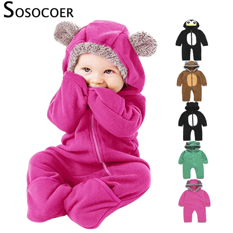 Комбинезон SOSOCOER с капюшоном для новорожденных одежда маленьких девочек флисовая