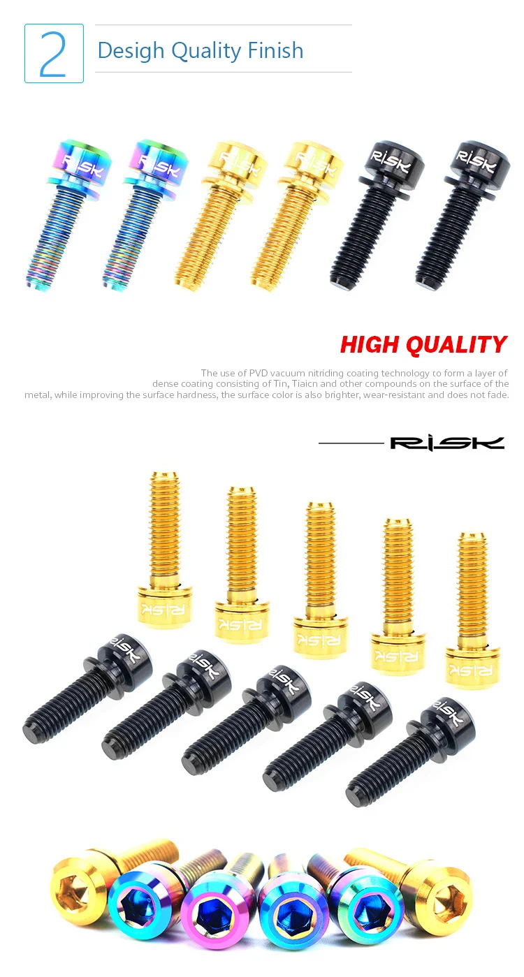 RISK 6 шт./лот M5* 18 мм M5x20mm Ti Винт С Титановым болтом для руля велосипеда Велоспорт MTB велосипед Сверхлегкий вынос руля винт с шайбой прокладка