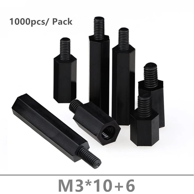1000 шт. черные нейлоновые проставки M3 * 10 + 6 шестигранные M3x10 мм для печатной платы