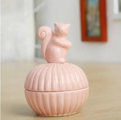pink squirrel Керамика животного ювелирные изделия банку серьгу Цепочки и ожерелья ящик для хранения аксессуаров Керамика Свадебные украшения Шоколад сахарница 04350 - Цвет: pink squirrel