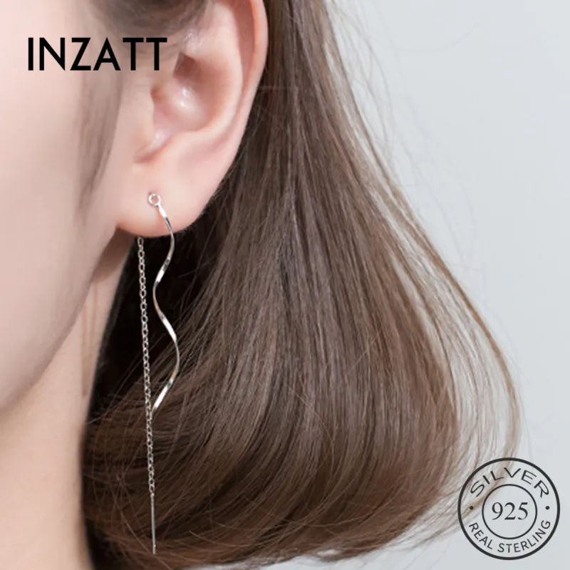 INZATT Real 925 Sterling Silver Long Wave chain Tassel Drop Earrings For Elegant Women Party Fine Jewelry 2019 Accessories Gift | Украшения