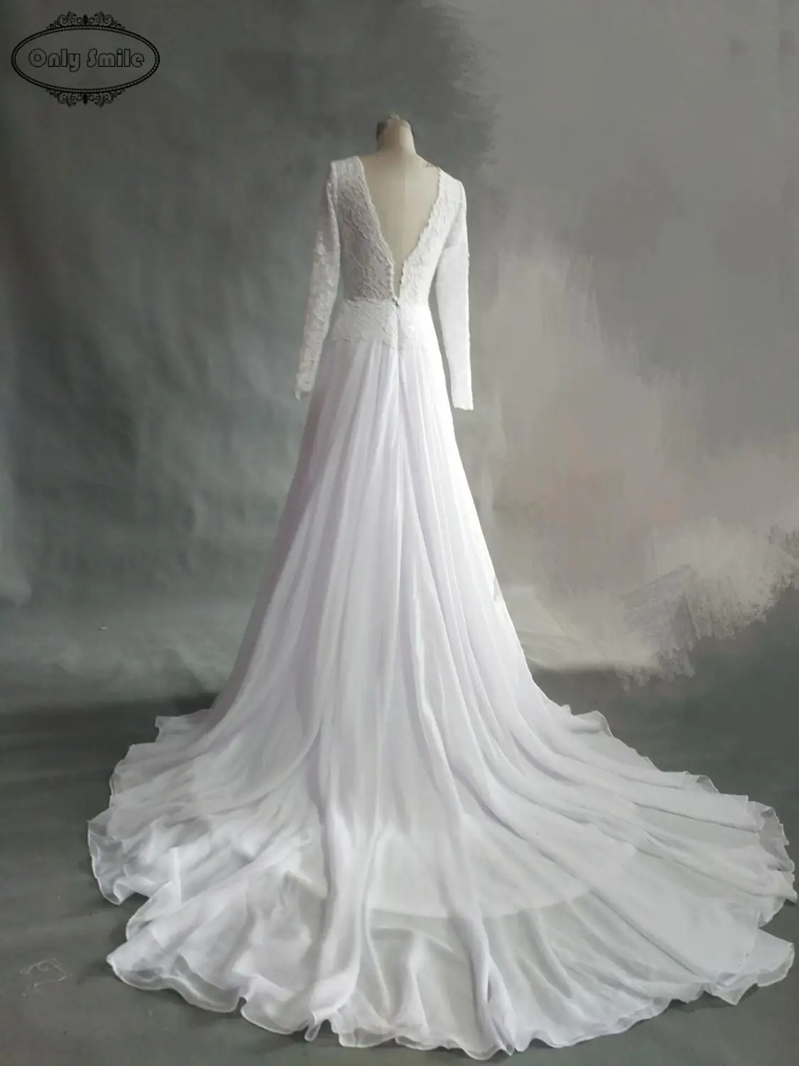 OnlySmile винтажные кружевные пикантные Свадебные платья с длинным рукавом Вечерние