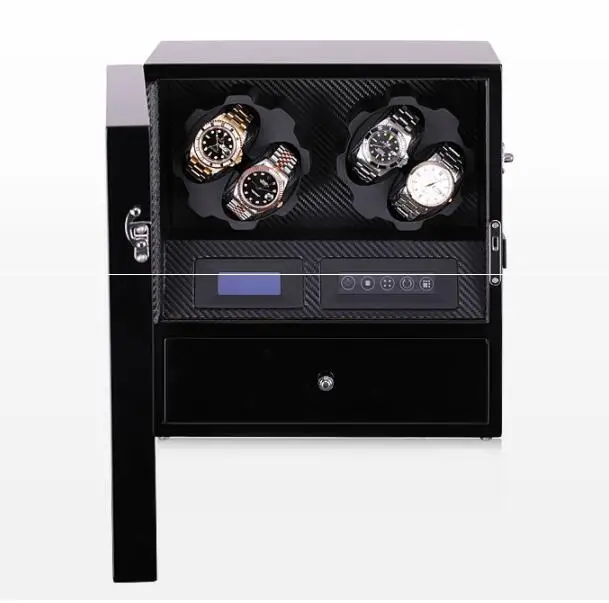 Супер Люкс 4+ 5 часы winder box Дисплей Шкаф для хранения светодиодный алюминиевый мотор авто Электрический вращающийся чехол