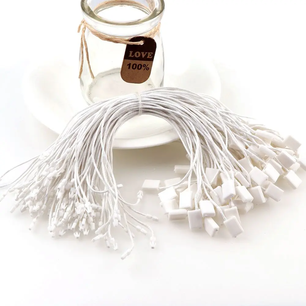 white 100PCPlastic висячая бирка уплотнительная веревка с пулевидной пробкой Воск линия шнур защелкивающаяся головка петля замок Пряжка модная сумка ценник веревка крепеж - Цвет: white