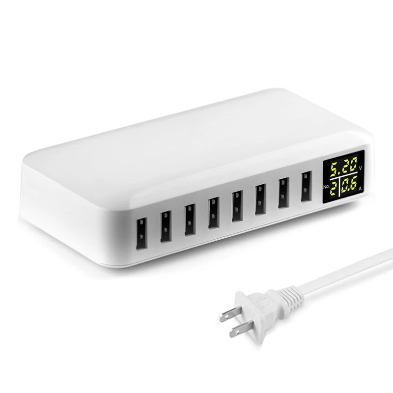 Япония (JP) INGMAYA многопортовое USB зарядное устройство 5V8A LED шоу в реальном времени Зарядка для iPhone iPad Mini Samsung Huawei Pixel Mi DV AC адаптер питания - Тип штекера: Япония (JP)