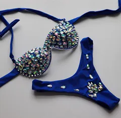 blue 1 BJHOW Алмазный купальный костюм для женщин, новинка, стразы, купальник на бретельках, с кристаллами, пуш-ап, бикини, набор, с высокой посадкой, бандаж, купальный костюм - Цвет: blue 1