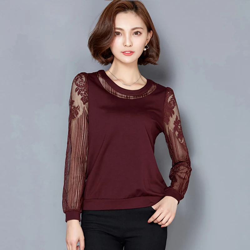 Embroidery Women Mesh Lace Blouses Shirts See Through Style Spring Autumn Long Sleeve Turtleneck Collar Blusas DD1880 | Женская одежда