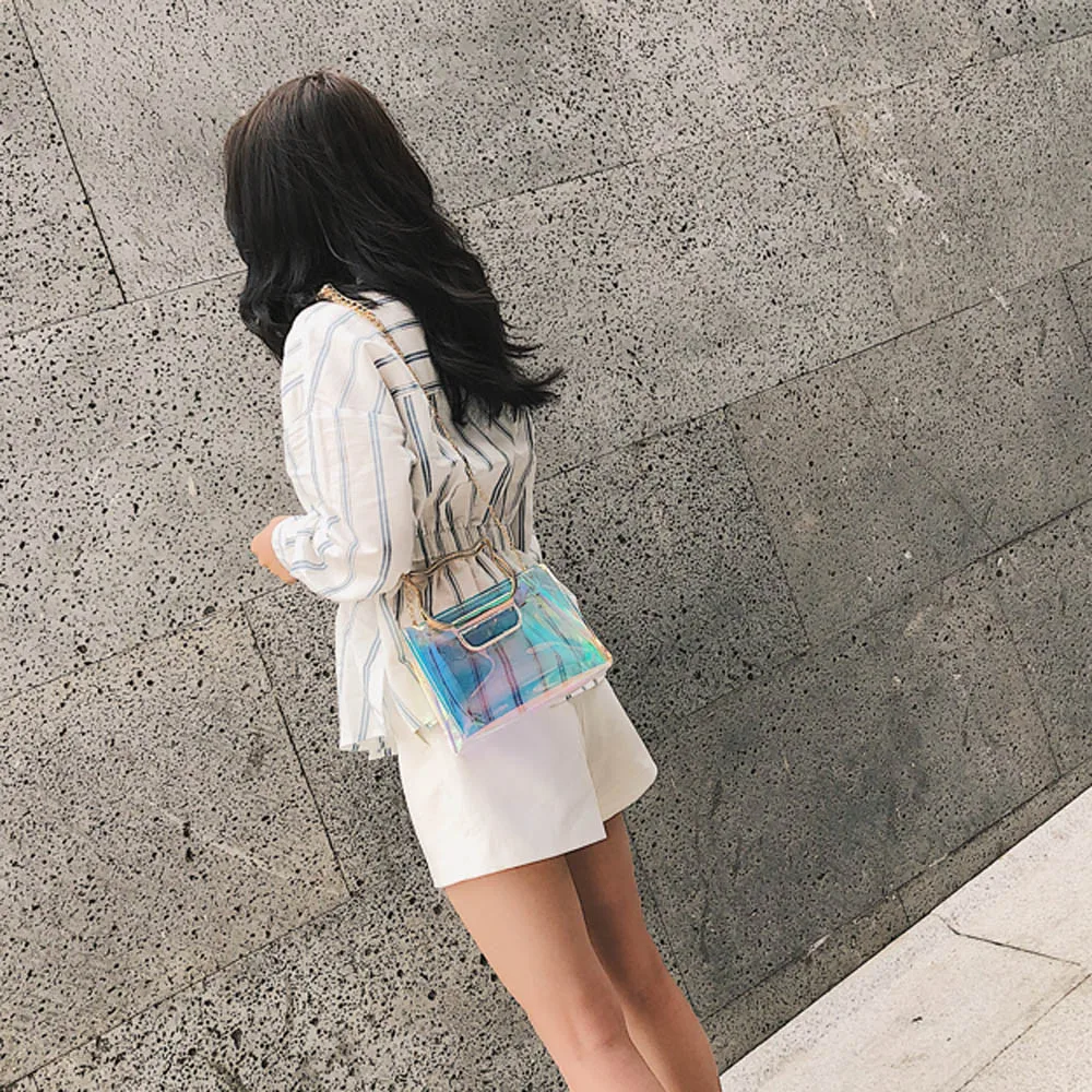 HTNBO сумки почтальон модные женские лазерная мини цепь сумка на плечо кошка Lnclined