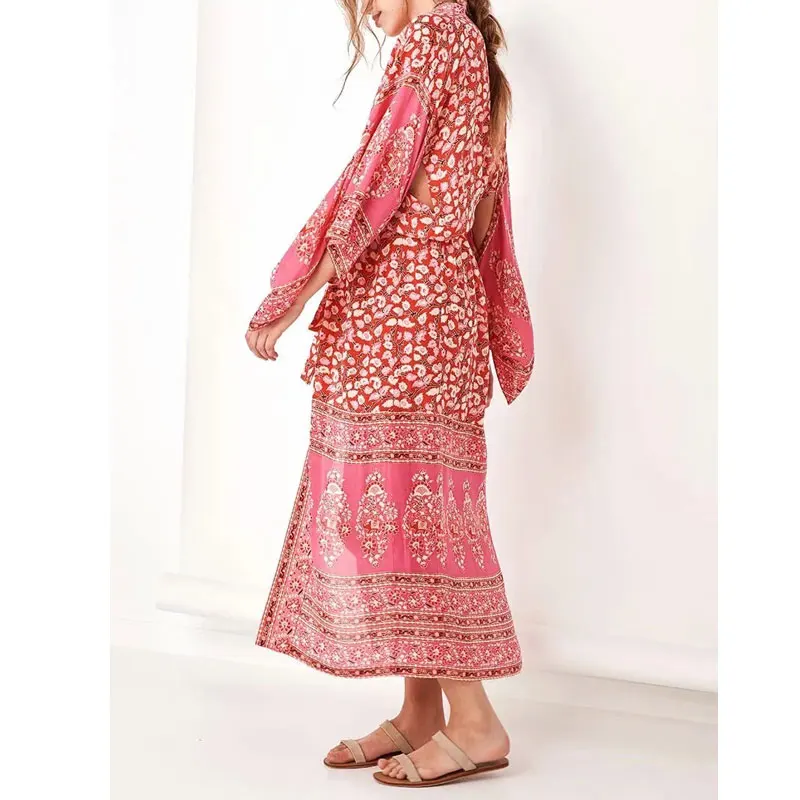 

2020 Long Sleeve Women Jacket Casual Beach Cardigan Cloud Dancer Maxi Kimono Jacket Floral Print Boho Cardigan Top Outerwear