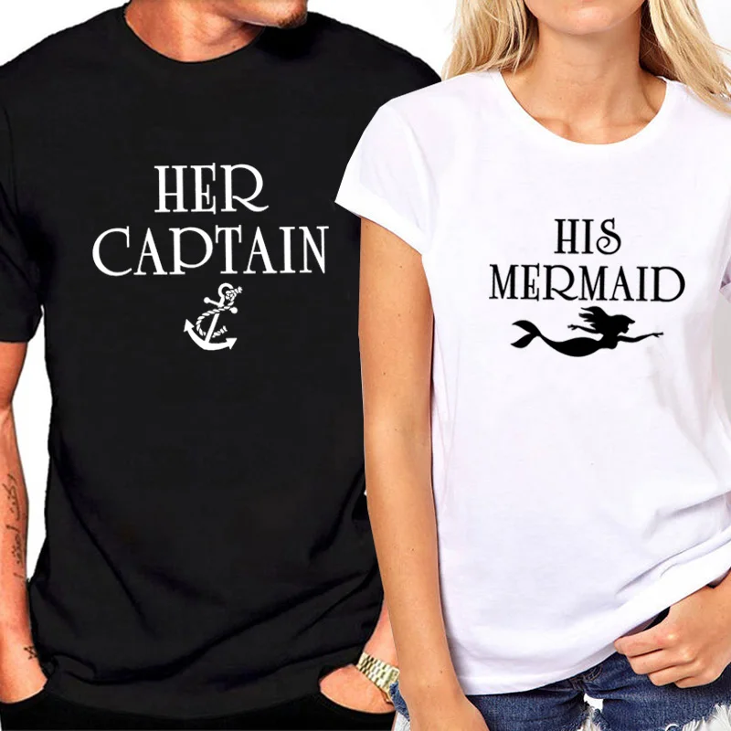 Хлопковая футболка для пар женская летняя с принтом Captain Mermaid 2018 повседневные