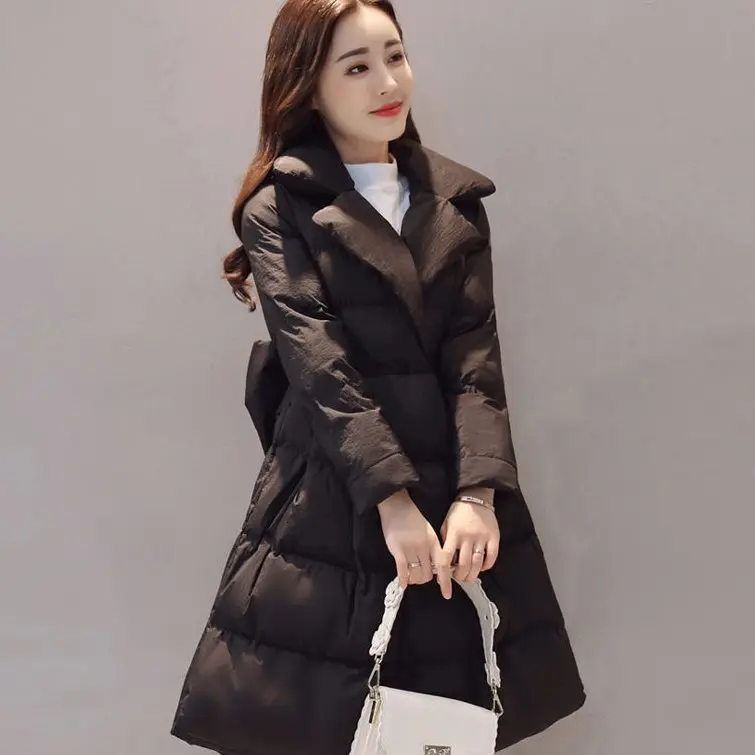 Womens Winter Long Slim Coats Female Bow Jacket Parkas | Женская одежда