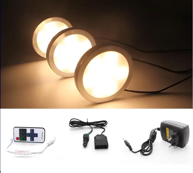 6 Вт Светодиодная подсветка под шкаф комплект 3 шт 12 В шайбы лампы с РЧ