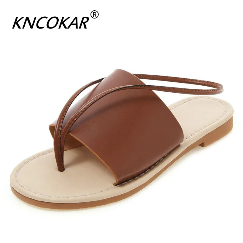 

KNCOKAR Summer New Style Individuality Strap Sandals Slippers Two Wear Retro Flat Women's Shoes Large size 34-43