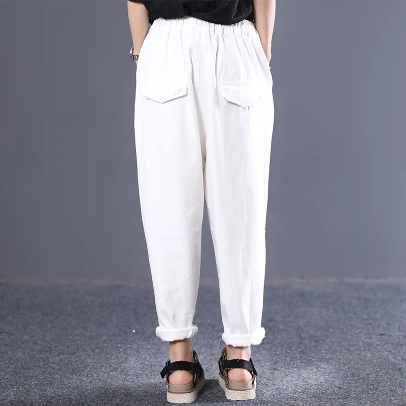 Летние белые джинсы с принтом персонажа Женские повседневные шаровары длиной до