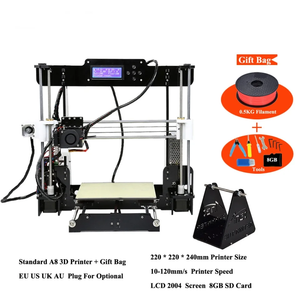 Anet A8 and 0.5KG 3d принтер Anet A8 Высокоточный настольный 3d принтер DIY наборы i3 MK8 экструдер насадка ЖК-экран с 8 Гб SD картой - Цвет: Anet A8 and 0.5KG