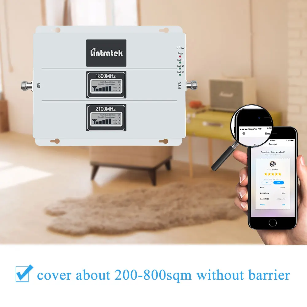 Усилитель сигнала Lintratek GSM 1800 МГц 3G WCDMA 2100 4G LTE с AGC #35|signal booster gsm|signal boostercell phone repeater |