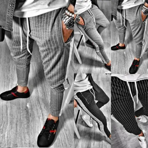 New Mens Triped Casual Slim Fit Tracksuit Bottoms Skinny Jogging Joggers Sweat Long Pants Trousers | Мужская одежда