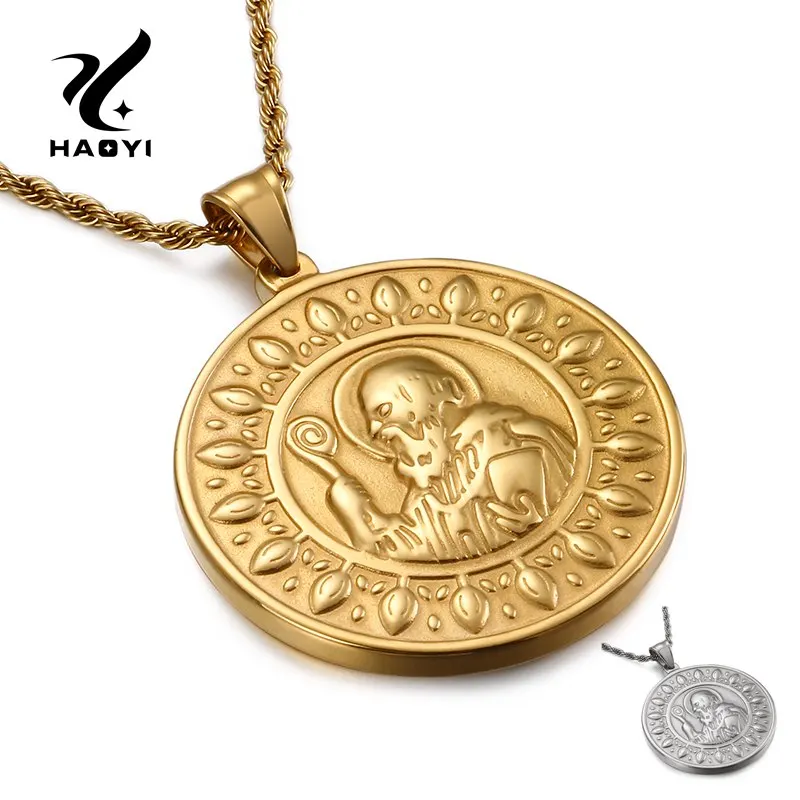 Серебряное/золотое круглое винтажное ожерелье HaoYi из нержавеющей стали с