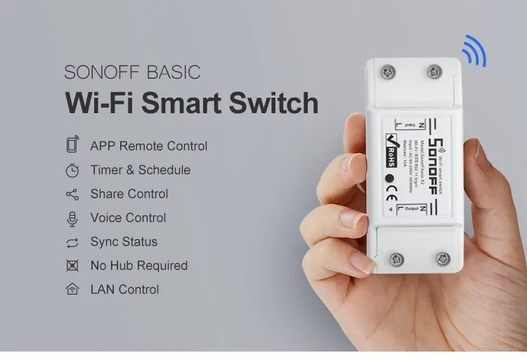 Умный выключатель Itead Sonoff Basic R2 универсальный тип розетки Wi Fi модуль сделай сам