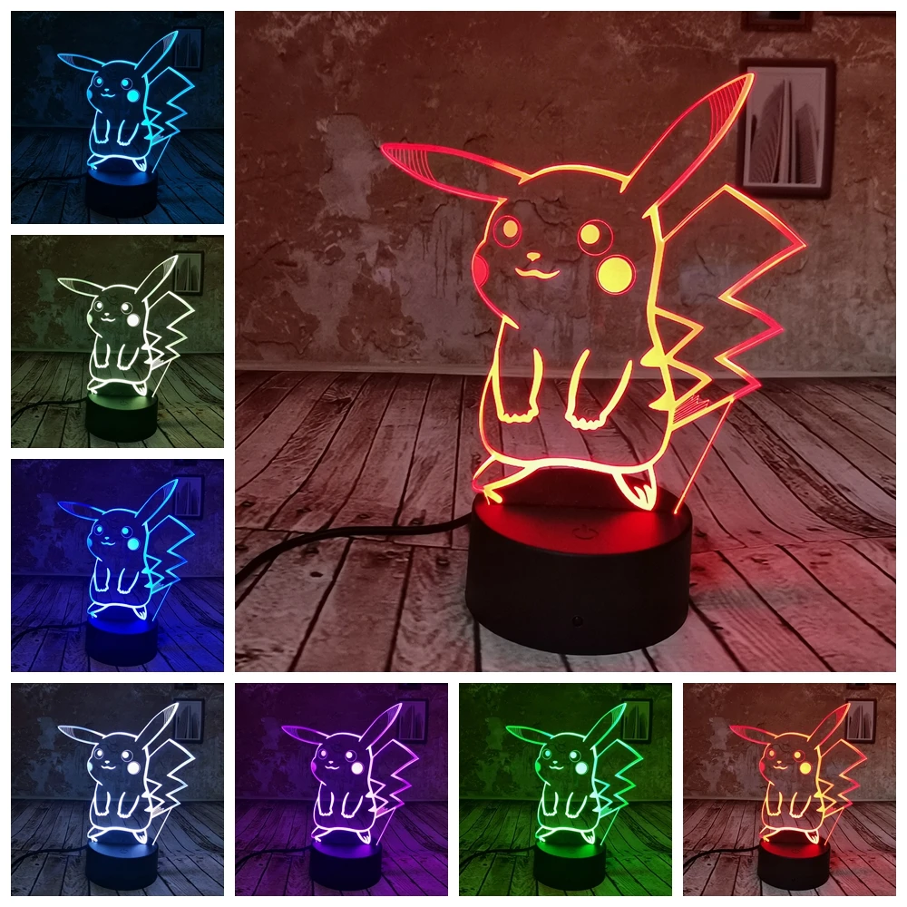 Прямая поставка креативный 3D ночник Pokemon Pikachu Eevee Charizard Charmander Squirtle 7 видов цветов