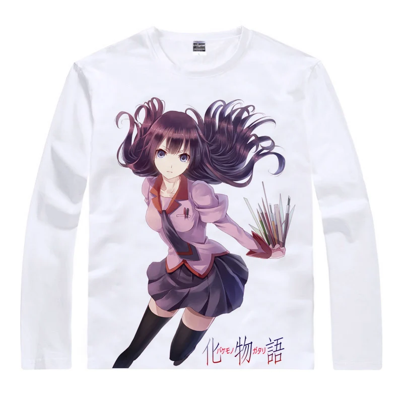 Рубашка Coolprint с аниме футболки Bakemonogatari Nisemonogatari Длинные рубашки Hitagi senjyogaхара Mayoi
