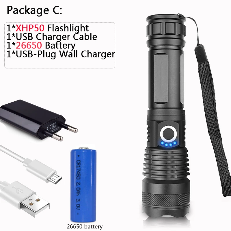C 8000 Люмен xhp50 самый мощный фонарик usb масштабируемый светодиодный фонарь xhp50 18650 перезаряжаемый аккумулятор для охоты - Испускаемый цвет: C