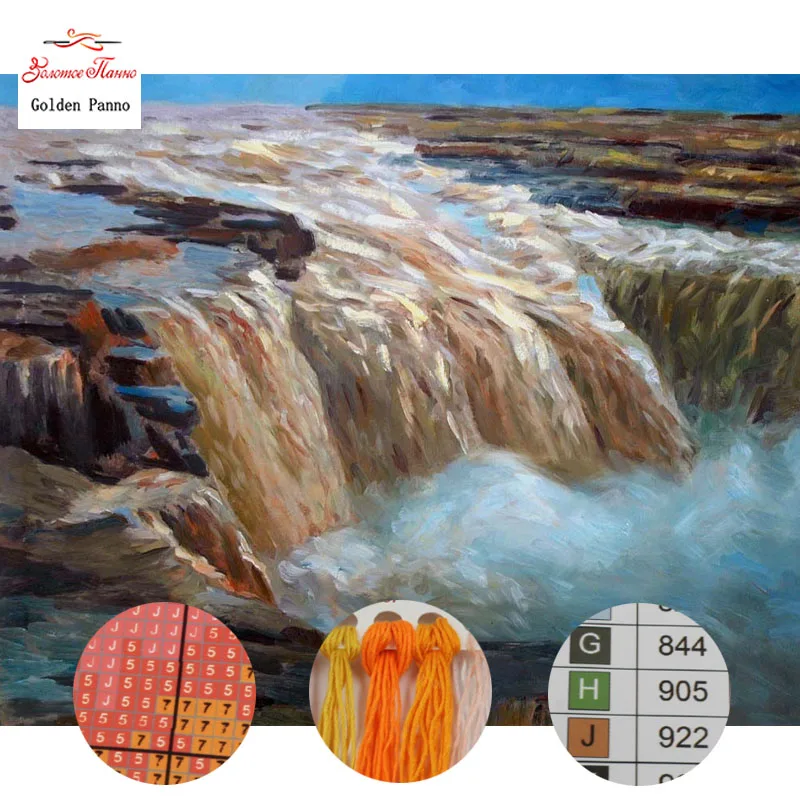 

Golden Panno Needlework DIY DMC 14CT 11CT printed Cross stitch Embroidery kits great river white canvas Counted 13
