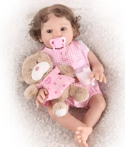 NPKDOLL 17 дюймов полный Силиконовый Reborn Baby Lifelike девочка кукла Ванна игрушка милый Bebes reborn Boneca вьющиеся волосы дети подарок на день рождения