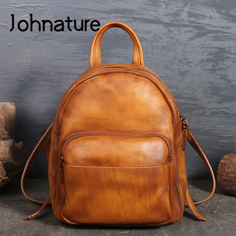 Новинка года, Женский винтажный повседневный рюкзак из натуральной кожи на молнии с эластичным плечевым ремнем и карманом в винтажном стиле