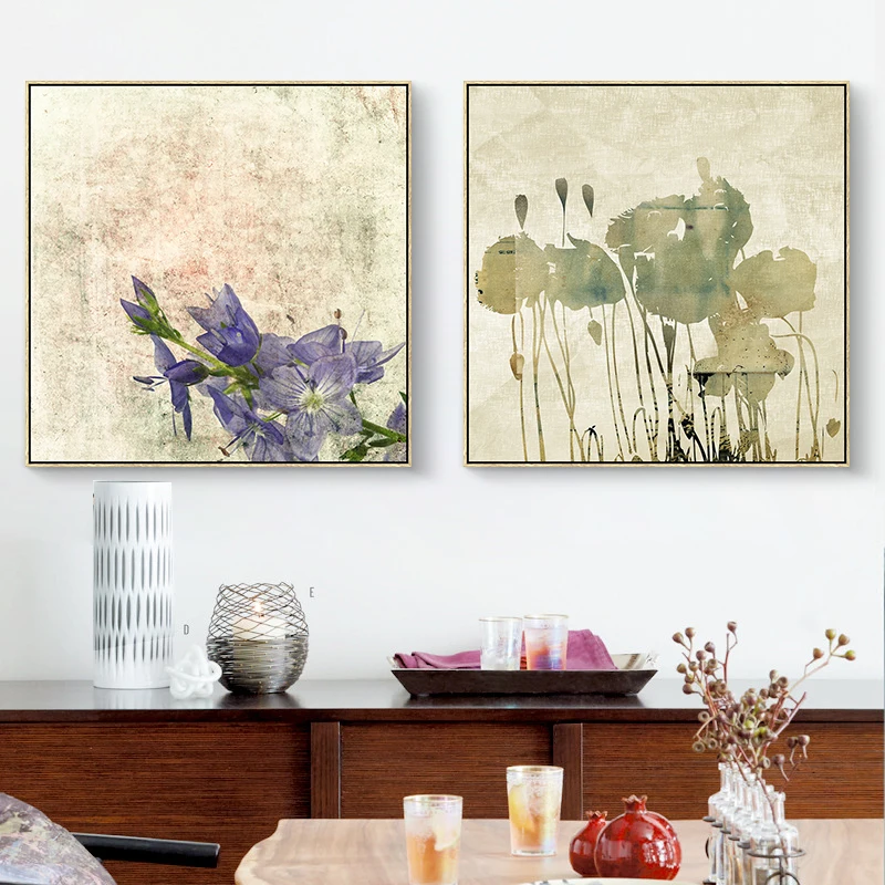 Watercolor Painting Purple Flower Canvas Oil Paint Office Decoration Floral Prints Wall Art Decor no Frame Vintage background | Дом и сад