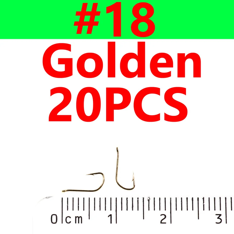 size 18 golden 20pcs 20 шт. тонкий проволочный сухой мухобойный крючок золотистого и красного цвета для завязывания мух с острым наконечником маленькие рыболовные крючки для привязывания мелкой форели - Цвет: size 18 golden 20pcs