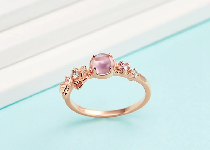 LlouLeur, серебро 925 пробы, натуральный розовый кварц, кольца, красота и чудовище, колокольчик, принцесса, розовый кристалл, цветы, кольца для женщин, подарок - Цвет камня: as show
