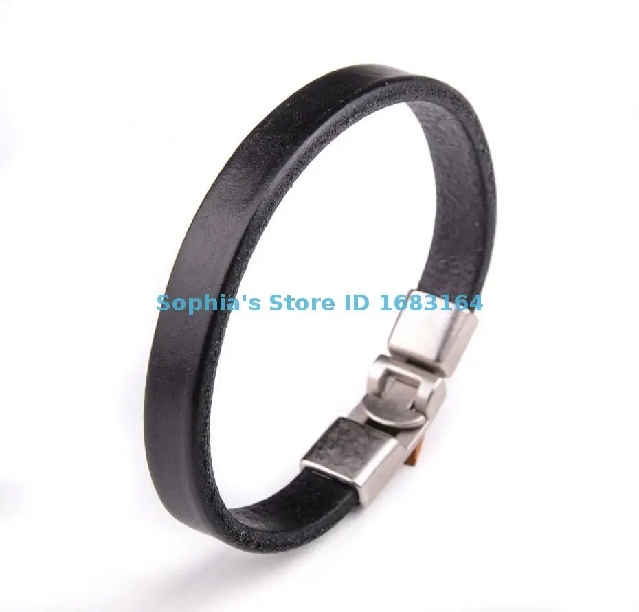 BL06 черный Новый мужской простой тонкий кожаный Браслет-манжета на запястье |