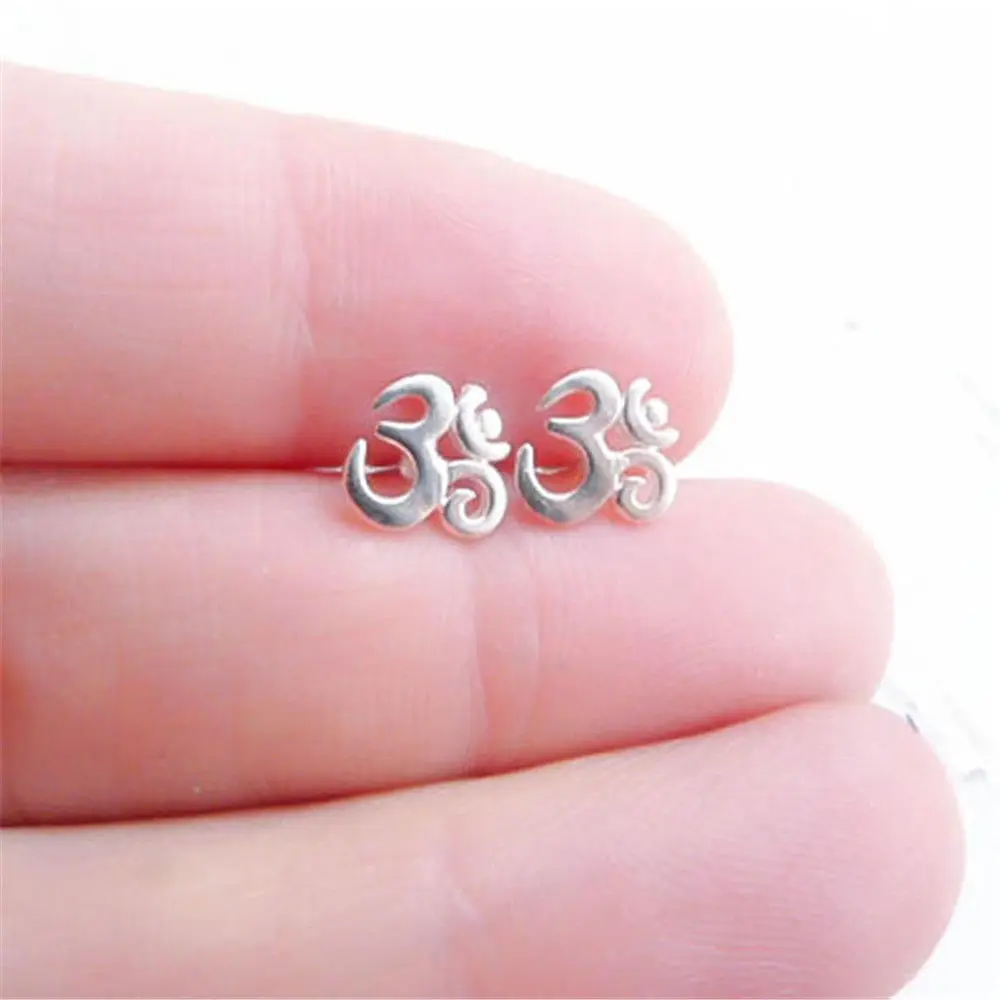 Простой Для Женщин Йога Ом серьги серебряные с шипами мини ювелирные изделия -