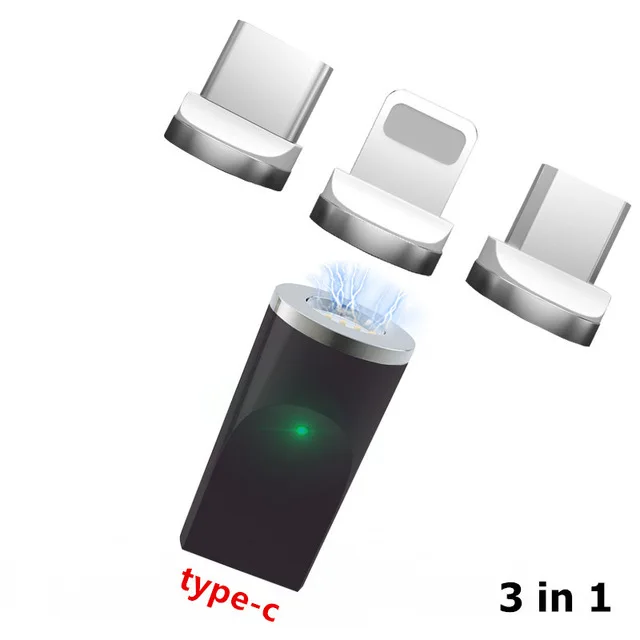 Магнитный Кабель-адаптер для Iphone samsung, магнитный Micro USB разъем type-C, адаптер для зарядки для IPhone, Android, кабели для зарядки - Цвет: black-3 in 1-Type C