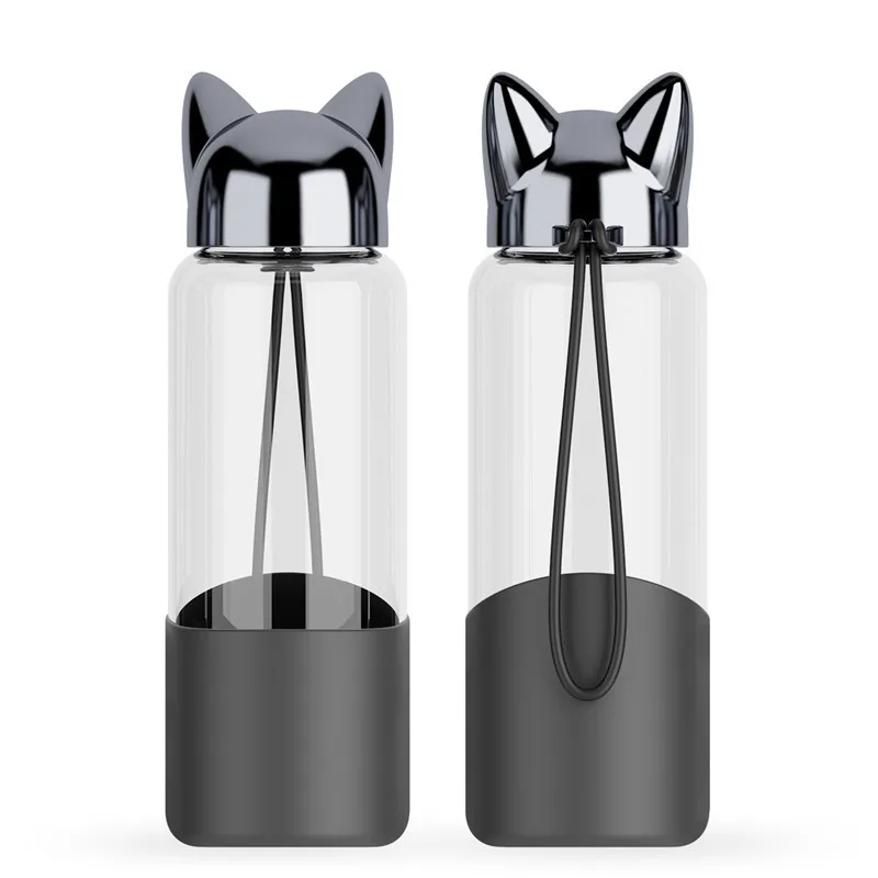 black Flash Fox бутылка для воды с веревкой 350 мл милый мультфильм женская уличная стеклянная Питьевая изоляция для бутылок крышка Прямая поставка - Цвет: black