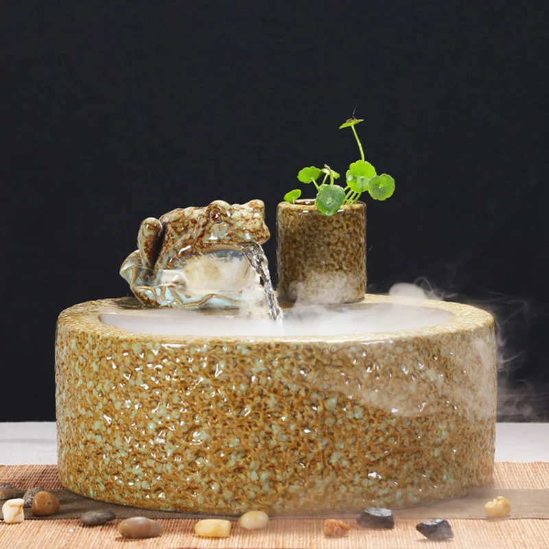 110-240V Stone Mill Frog Mini Water Fountain Feng Shui Home Decoration Desktop Waterscape Bonsai Fish Tanks Atomizer Humidifier | Дом и сад