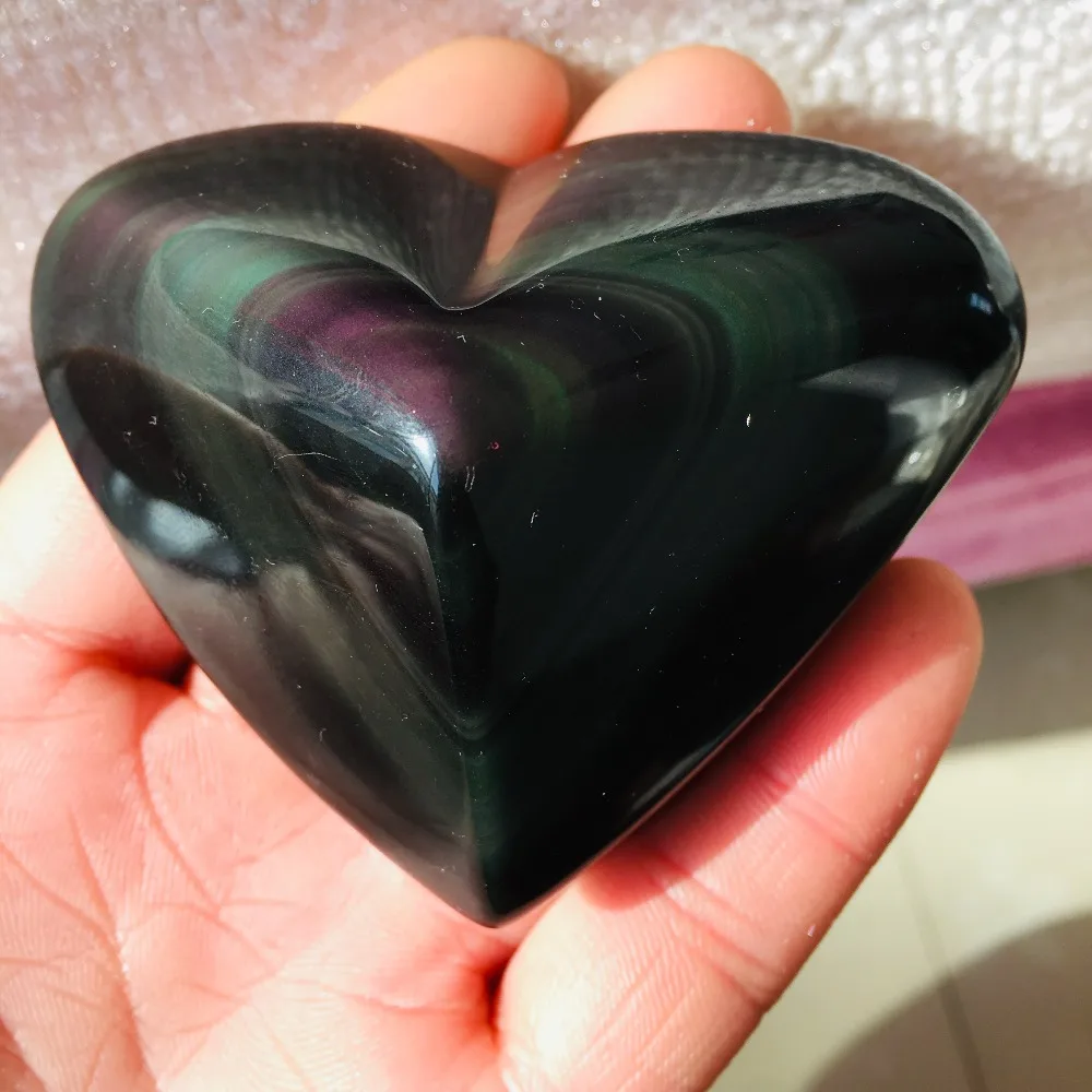 Природные Красочные радужные обсидиановые сердца Исцеляющие кристаллы камни и