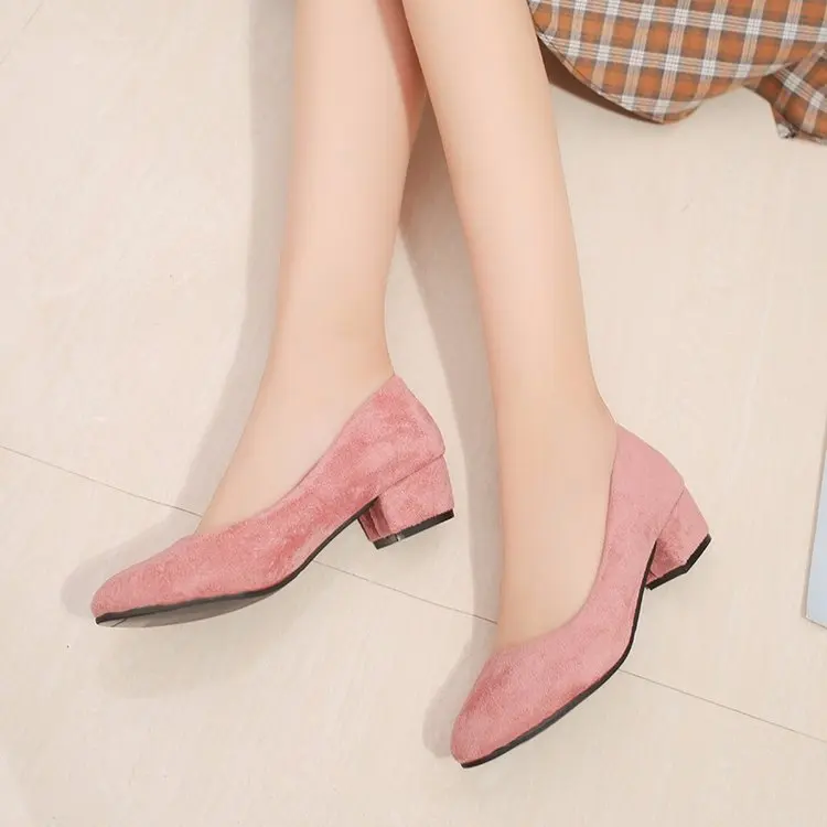 Женские тонкие туфли на толстом каблуке с круглым носком Рабочая обувь черного и